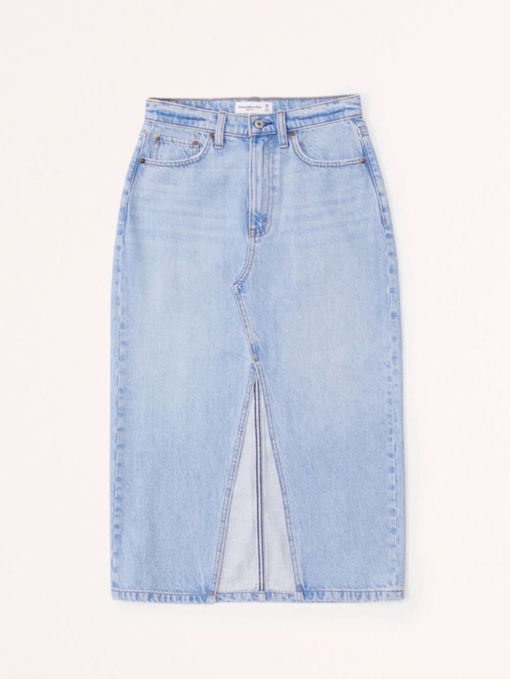 Abercrombie & Fitch Light Blue Denim Midi Skirt with Front Slit